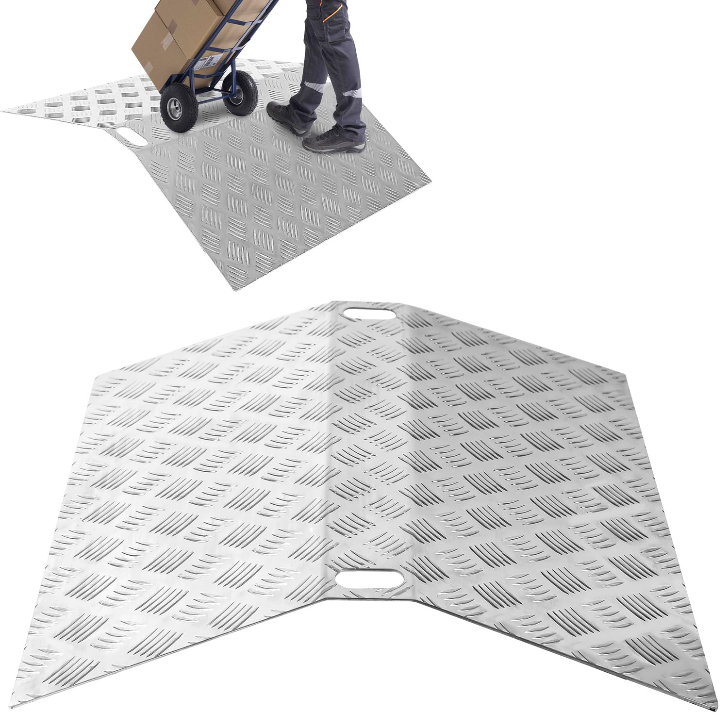 Rampa per soglia per sedia a rotelle, in alluminio, capacità di carico 270 kg, rampa per soglia, ponte, antiscivolo, portatile, con manici (80 x 70 x 10 cm)