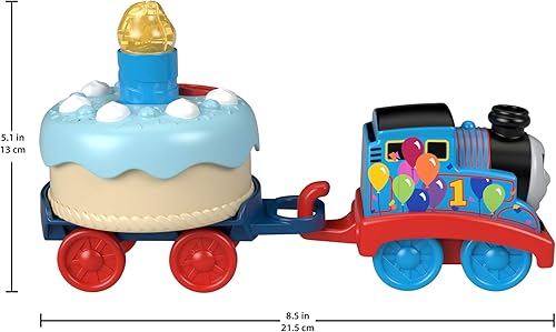 Miniatura 6 de Thomas  Friends Fisher-Price Birthday Wish Thomas motor musical de tren de juguete de empuje con pastel de cumpleaños iluminado para niños pequeños