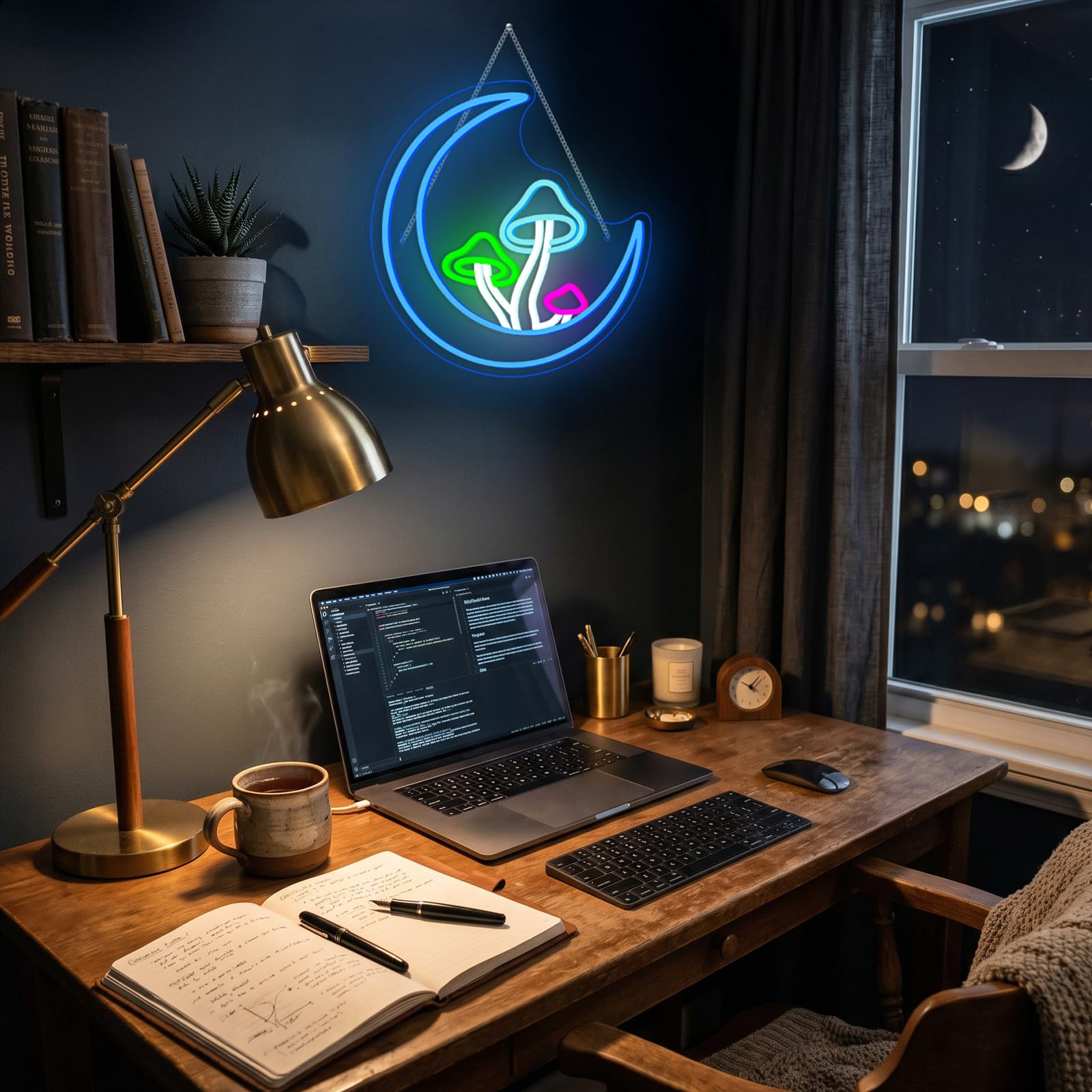 Księżyc, grzyb, neonowy znak, niebieski księżyc, neonowe światła do dekoracji ścian, grzyb, podświetlane znaki USB LED do pokoju dziewczęcego, salonu, pokoju dziecięcego, domu, baru, sklepu