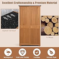 Vista 3 de Goplus Armario de almacenamiento al aire libre, cobertizo de herramientas de jardín de madera de 63 pulgadas con doble puerta bloqueable, 3 estantes