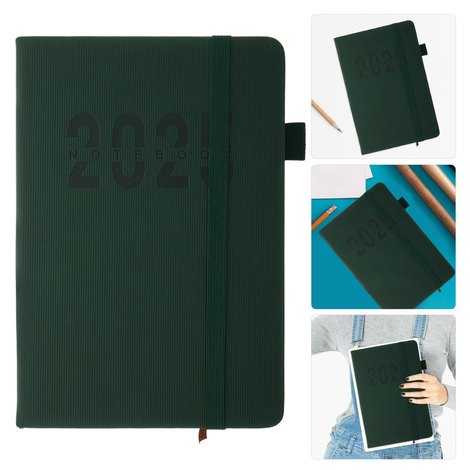 4 Pezzi Agenda Giornaliera 2025 con Copertina Rigida, Portapenne Integrato e Cinturino Elastico, Pianificatore Mensile e Settimanale per Studenti, Impiegati e Viaggiatori, Diario e