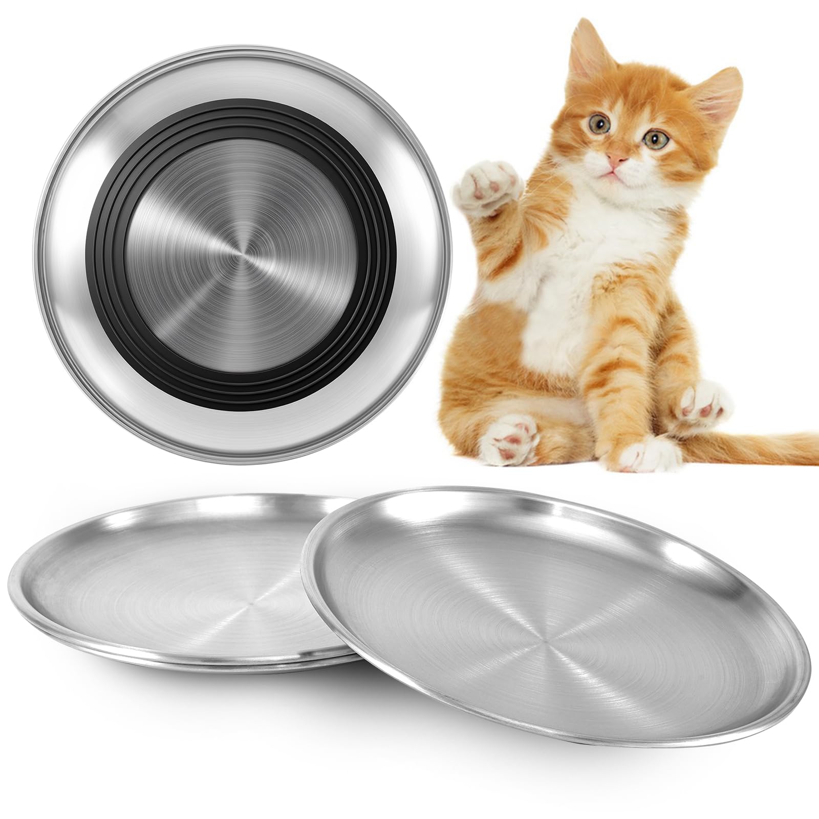 4PS Cuencos Planos Gatos de Acero Inoxidable,17CM Comedero Plano Gato