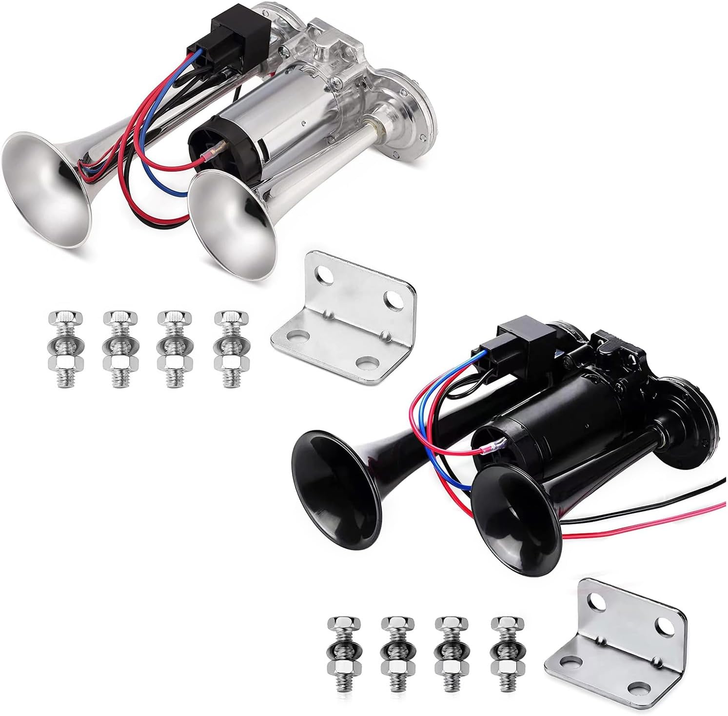 Auto Air Horn Kit for 12V Vehicles 12V Car 600DB Double Tube Metal Composite Electric Trumpet Horns Outdoor Activities