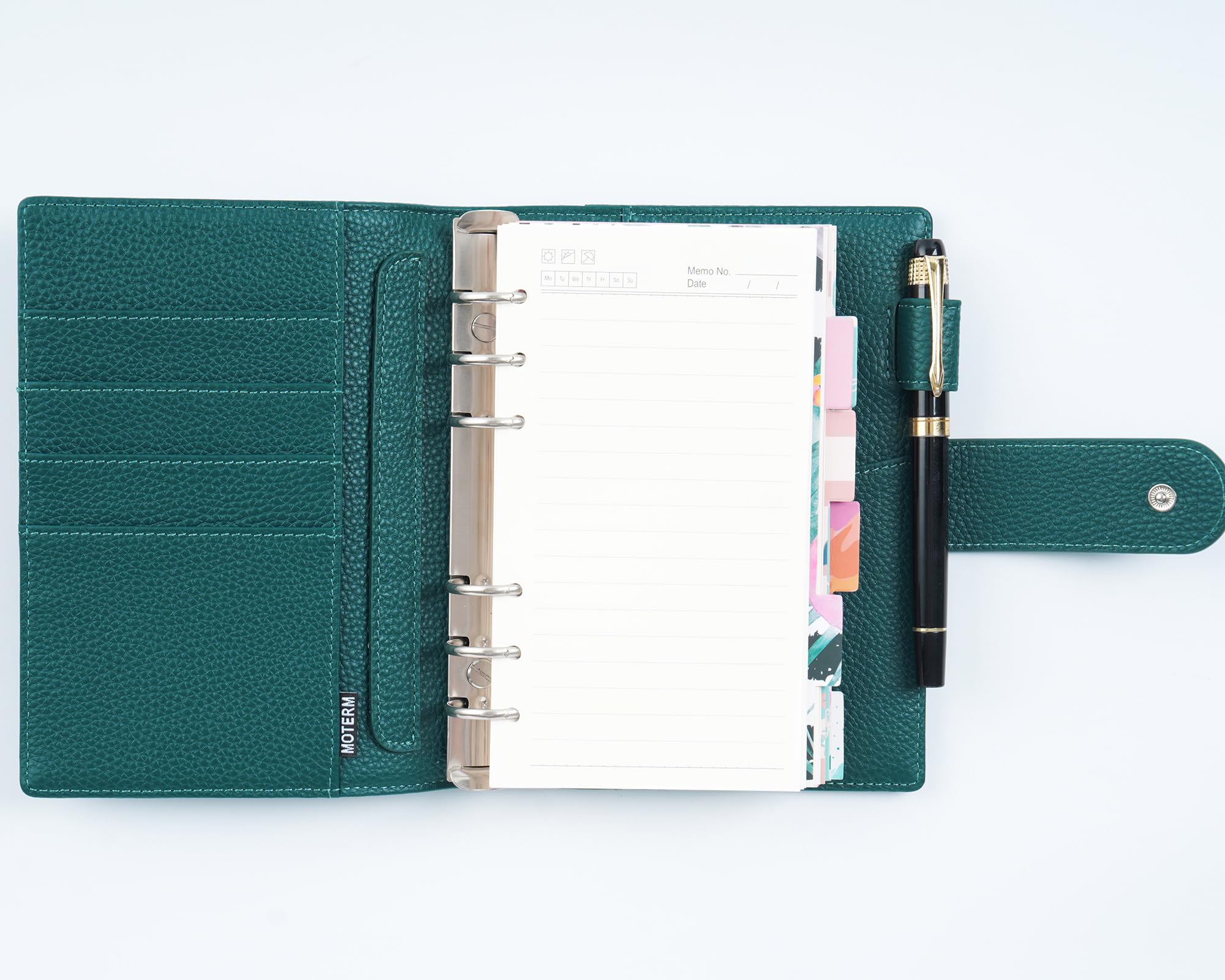 Moterm Elite Personal Rings Planer - Echtleder Ordner Organizer ohne großes Rückfach(Kiesel-Tiefes teal,25mm ring)