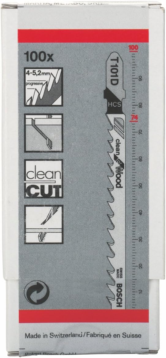 Bosch 100x Jigsaw Blade T 101 D (for Soft Wood, Chipboard, Plywood