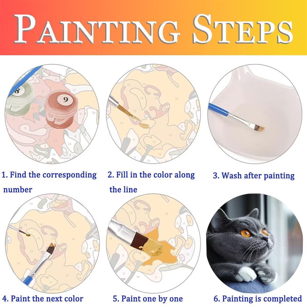 Dipingere con i Numeri Gatto, Paint by Numbers Adulti Animale, Fai da te Creativi Adulti Quadri da Dipingere Numerati Kit per Decorazione Della Parete di Casa, Regalo 70x95 cm Senza Cornice I8-L