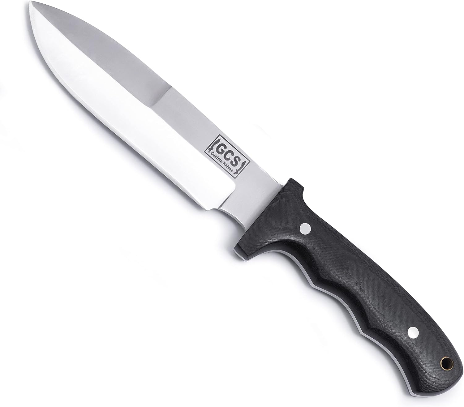GCS Handmade Bushcraft Survival Knife - Tactical, Hunting, Camping with Grippy Micarta Handle, D2 Tool Steel, Leather Sheath; Left Hand Cross Draw & Right Hand Scout Carry - GCS115