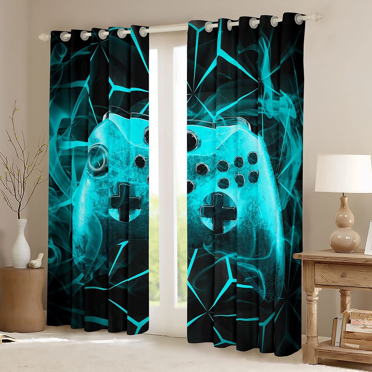 Tende da gioco per videogiochi, videogiochi, tendaggi per finestre per ragazzi e ragazzi, stile moderno, tendaggi per finestra, traspirante, color foglia di tè