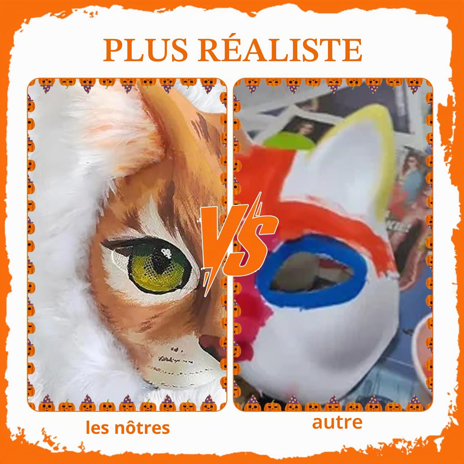 Masque thérien pour chat - Masque de furry - Film en maille plastique - Fourrure synthétique - Pinceau en maille - Couleurs pour cosplay et Halloween