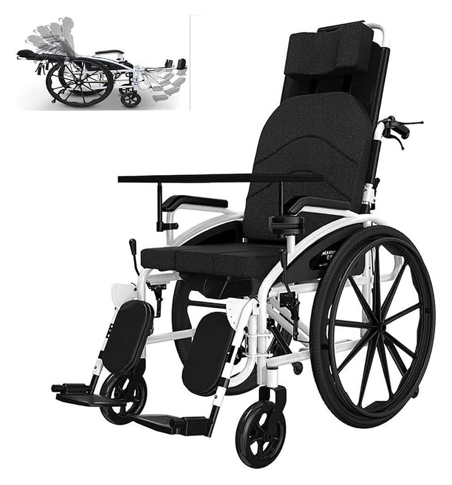 Silla de Ruedas de Viaje，Andadera Adulto， Silla de Ruedas Ligera y Plegable de Transporte con reposacabezas y Respaldo reclinable