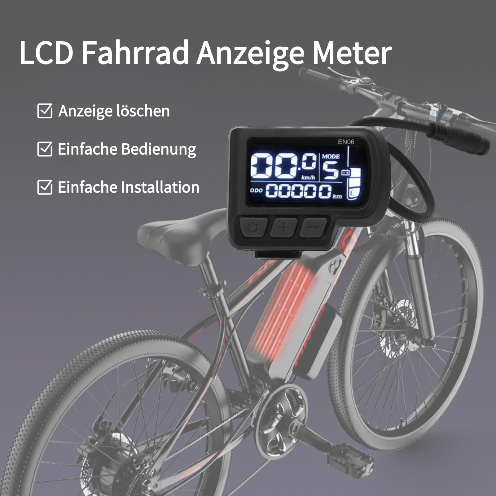 LCD Bike Display EN06 with Speedometer, Waterproof Cable 6-Pin Connector, 24V 36V 48V 60V Electric Bike Display for E-Bike