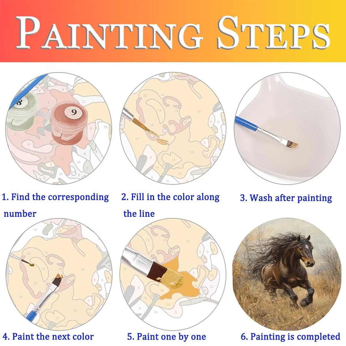 Dipingere con i Numeri Animale, Paint by Numbers Adulti Cavallo, Fai da te Creativi Adulti Quadri da Dipingere Numerati Kit per Decorazione Della Parete di Casa, Regalo 70x95 cm Senza Cornice 01-B