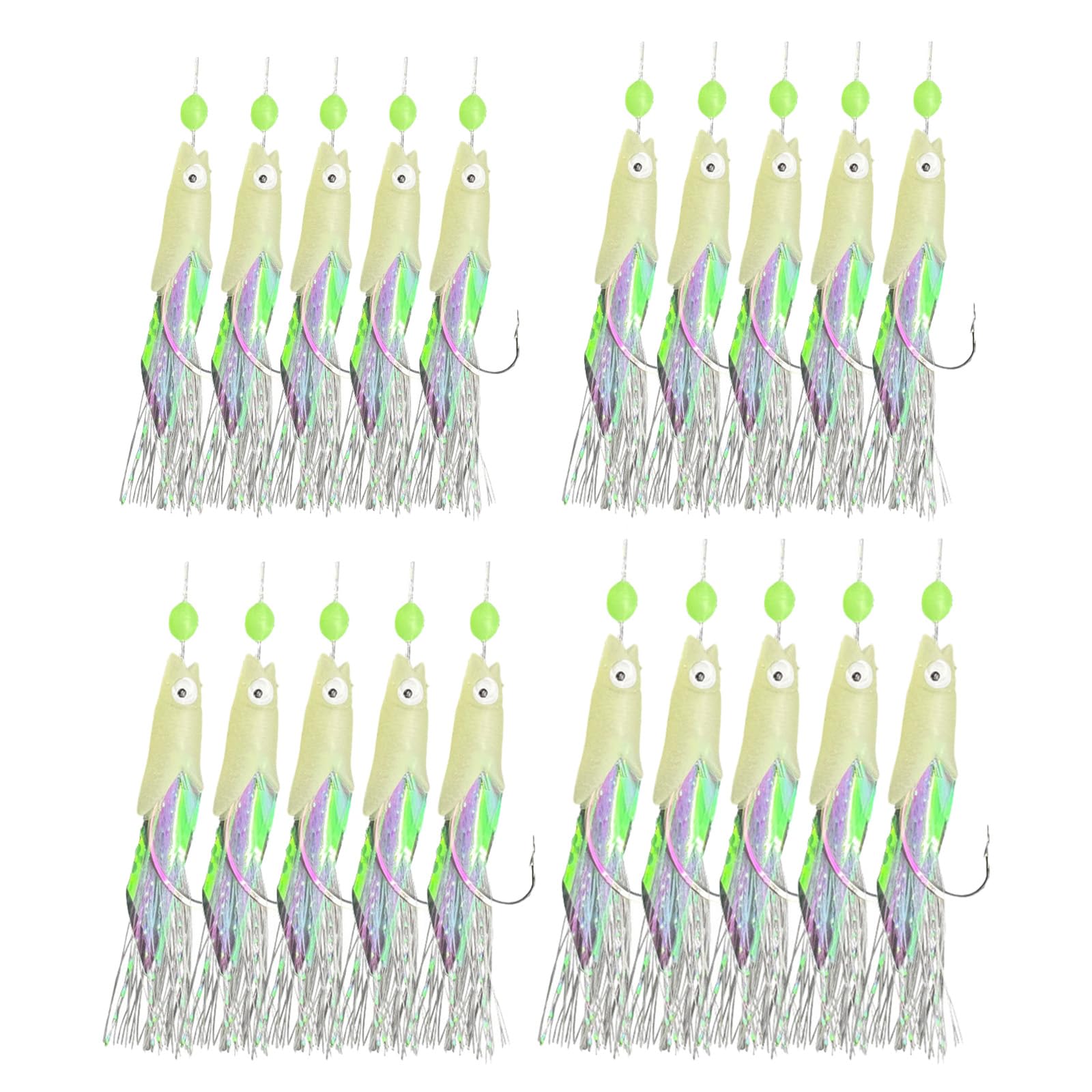 GMHLLES Mackerel Feathers for Fishing 20 Pcs Set Mackerel Lures, Feathers with Luminous Beads, Sea Fishing and Freshwater Dual Use, Suitable Width 12/11/10/9mm)