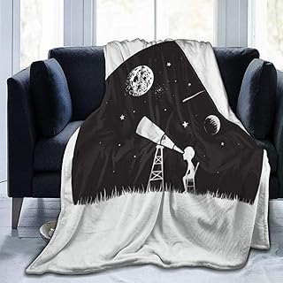 VINISATH Franela Manta para Cama Sofá Silla,Luna Niño Astrónomo Noche Mira Astronomía A Través del Telescopio Naturaleza Ciencia,Cálida,Cómoda Y Duradera 153x204cm