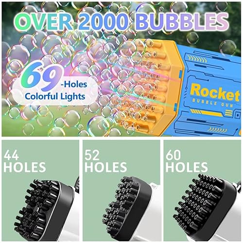 Miniatura 3 de Bubble Machine Gun 69 Holes Colorful Lights Bubble Gun Bubble Maker Machine for Kids Adults Boys Indoor Outdoor Playing Activity Birthday Party