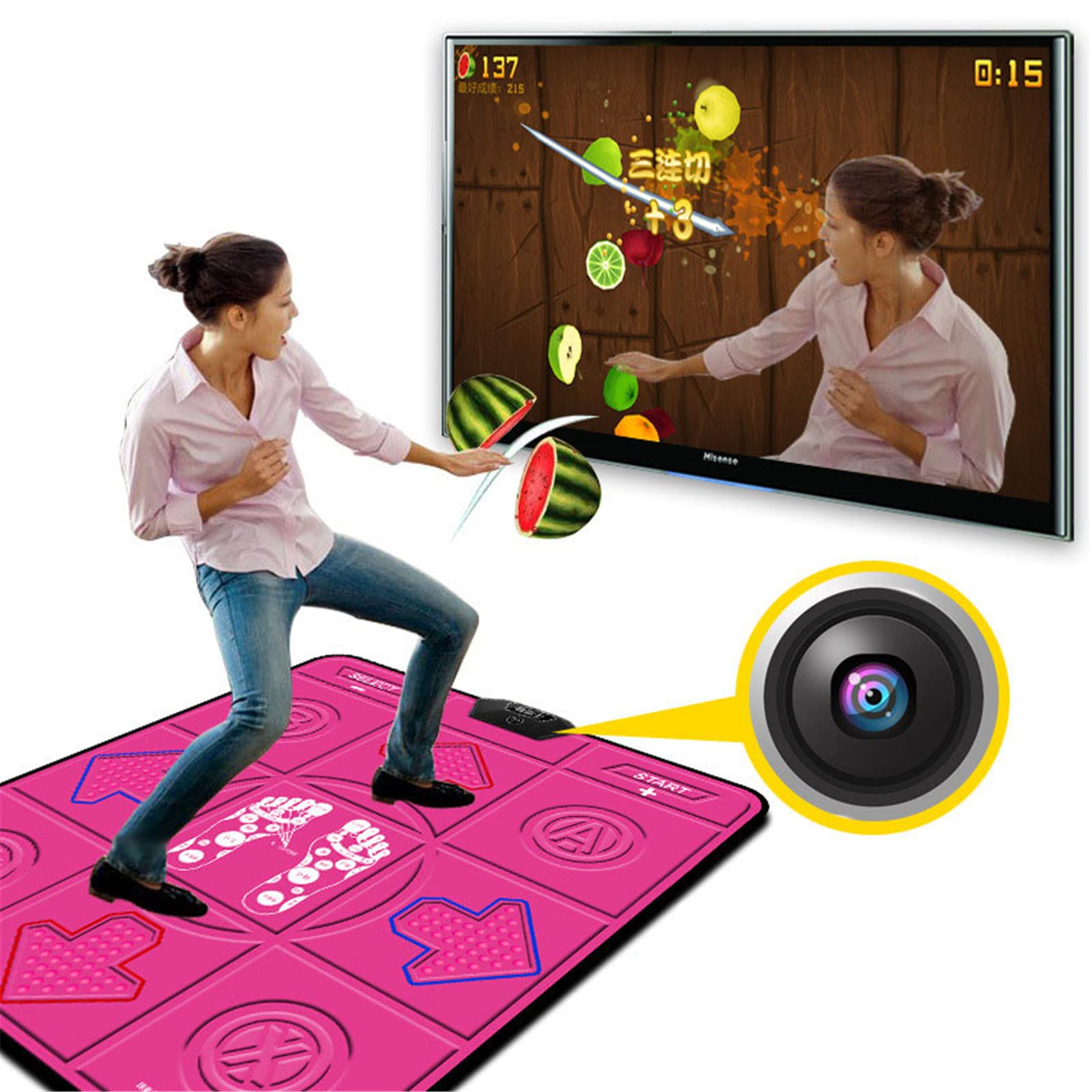 Fitness Dance Mat, PC TV Computer Dual-Use Entertainment Non-Slip Double Dance Rug Camera Support 3D Dancing Game Yoga Blanket,A