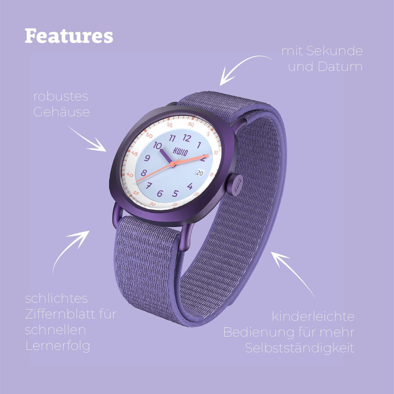KWIO - Reloj infantil Takk I Reloj de pulsera analógico para niños y niñas de 32 mm I Movimiento de cuarzo y caja de acero inoxidable I Correa de fácil de cambiar I Resistente al agua hasta 5 ATM