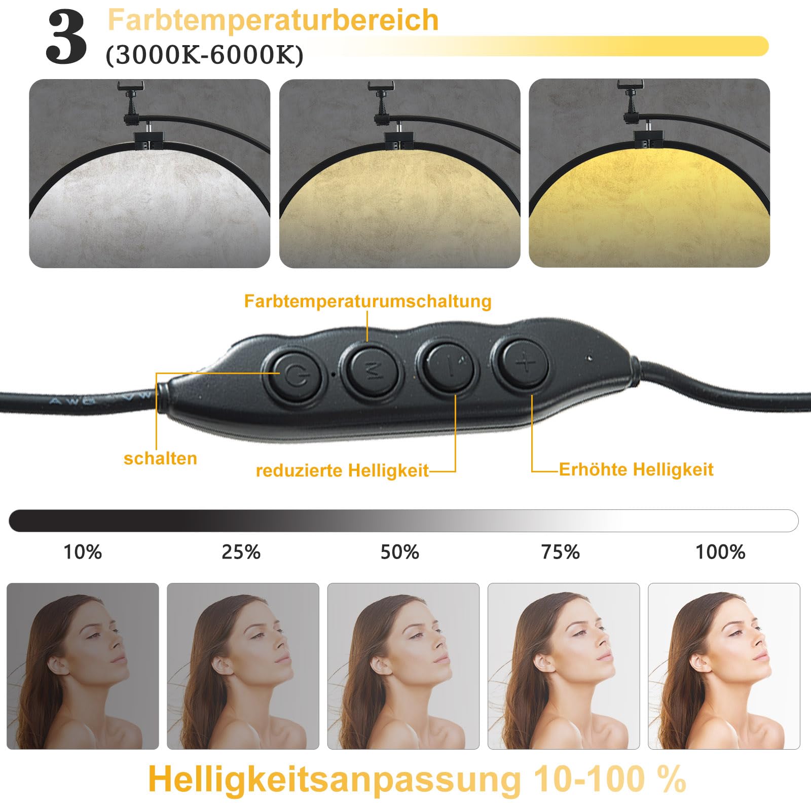LED Stehleuchte, 45W Wimpern Lampe Kosmetik Lampe für Wimpern, Einstellbares Licht 3-6000K, Lamp mit Telefonständer, Kosmetiklampe Mondlampe für Lesen Tätowieren