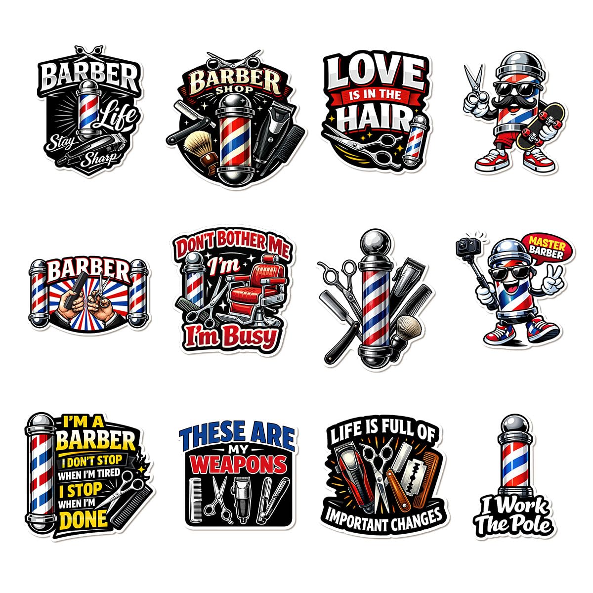 Pegatinas de barbero Love is in the Hair para decorar tu coche o termo
