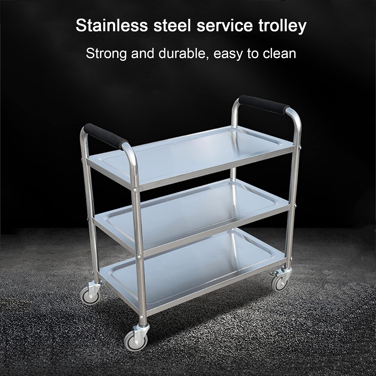 Carrello di servizio in acciaio inox con vassoio rimovibile a 2/3 livelli con ruote bloccabili, 3 livelli - 90 x 50 x 90 cm 2 livelli - 85 x 45 x 90 cm Cucina e sala da pranzo Utili