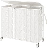 Vista 13 de WOWLIVE Cesta de lavandería con ruedas, cesta de lavandería resistente con tapa de madera, cesta de ropa con bolsa interior extraíble dividida