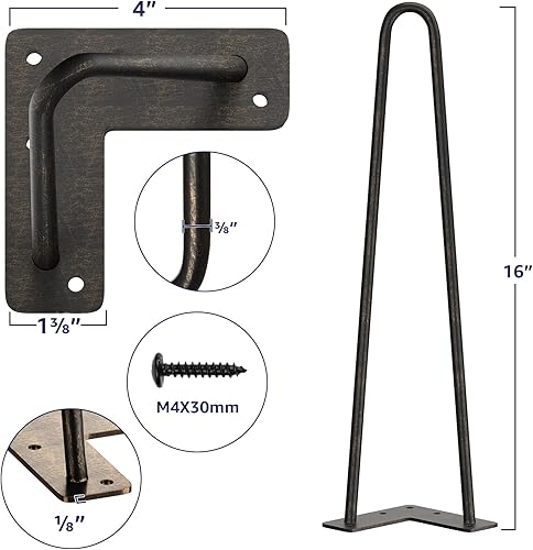 Miniatura 10 de SMARTSTANDARD Patas de muebles de horquilla de alta resistencia de 16 pulgadas, proyectos de bricolaje de metal para mesitas de noche, mesa de café,
