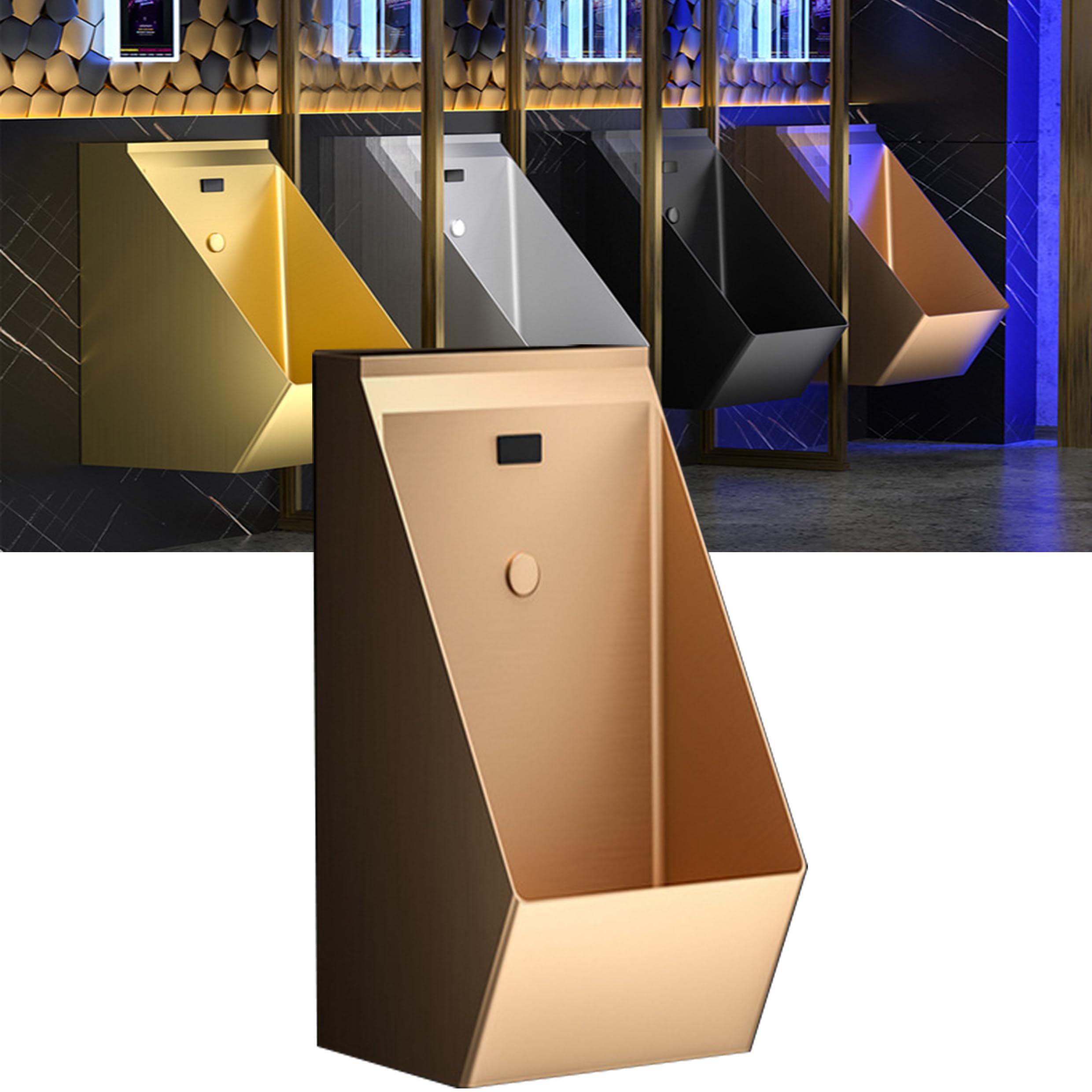 304 Stainless Steel Urinal,Wall Mounted Bathroom Urinal,Urinals for Men Bathroom, Intelligent Sensor Flush Male Urinal, Commercial Anti-Odor Men's Adult Urinal,Rosegold