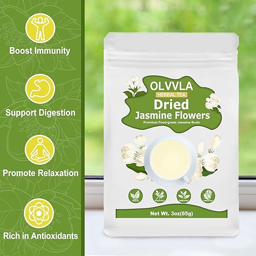 Miniatura 8 de Olvvla - Flores secas de jazmín - 3 oz85 g - Flores comestibles de té de jazmín 100% natural - Brotes de jazmín puro, hierbas de hojas sueltas - Sin
