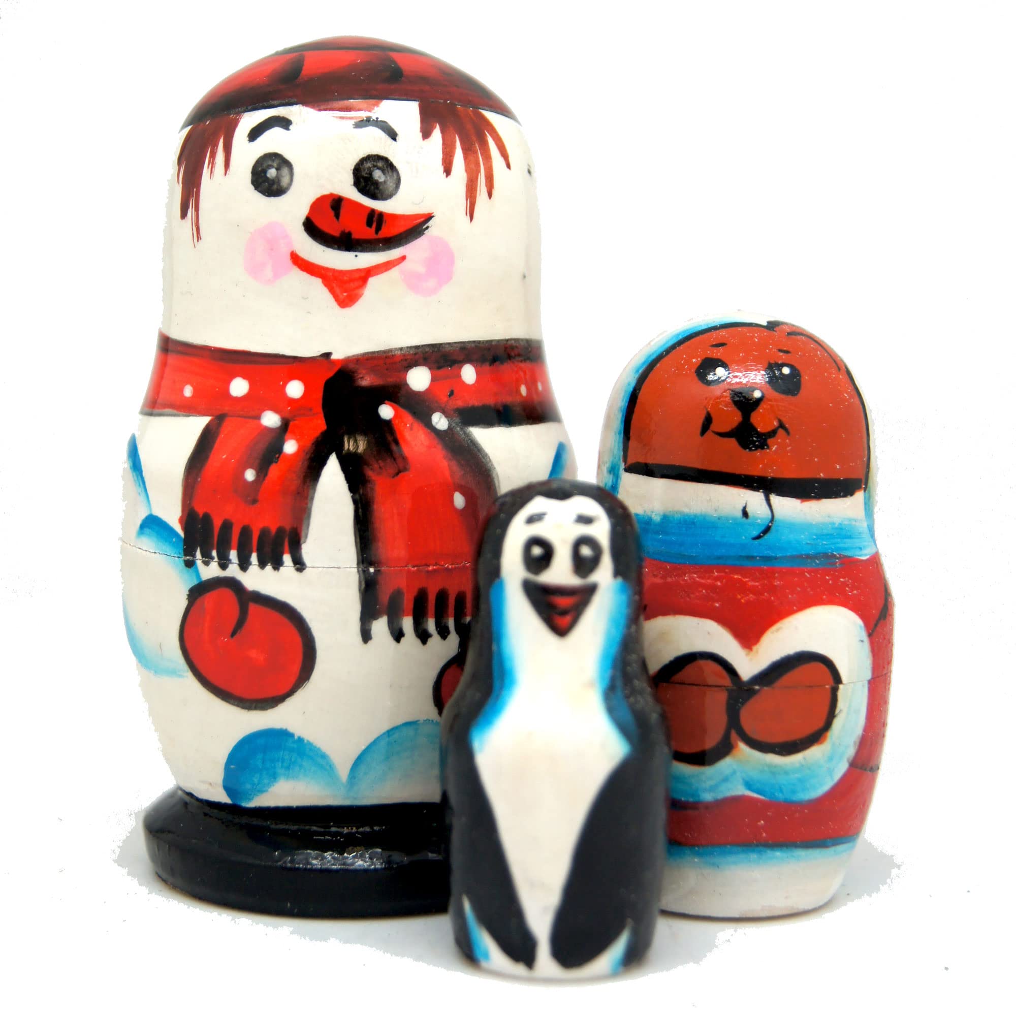 “Snowman Family” Santa 3-Nest Doll Russian Matryoshka Wooden Stacking Nested Dolls Wooden Handmade Toys Gift for Children Christmas Mother’s Day Birthday Home Decor Wishing Gift 110162
