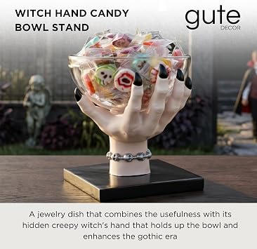 GUTE Witch Hand Candy Bowl Stand 5 Resin Snack Dish for Treating, Candy Holder Basket Nuts, Jewelry, Snacks, Gothic Party Decoration, Office Centerpiece Countertop Display