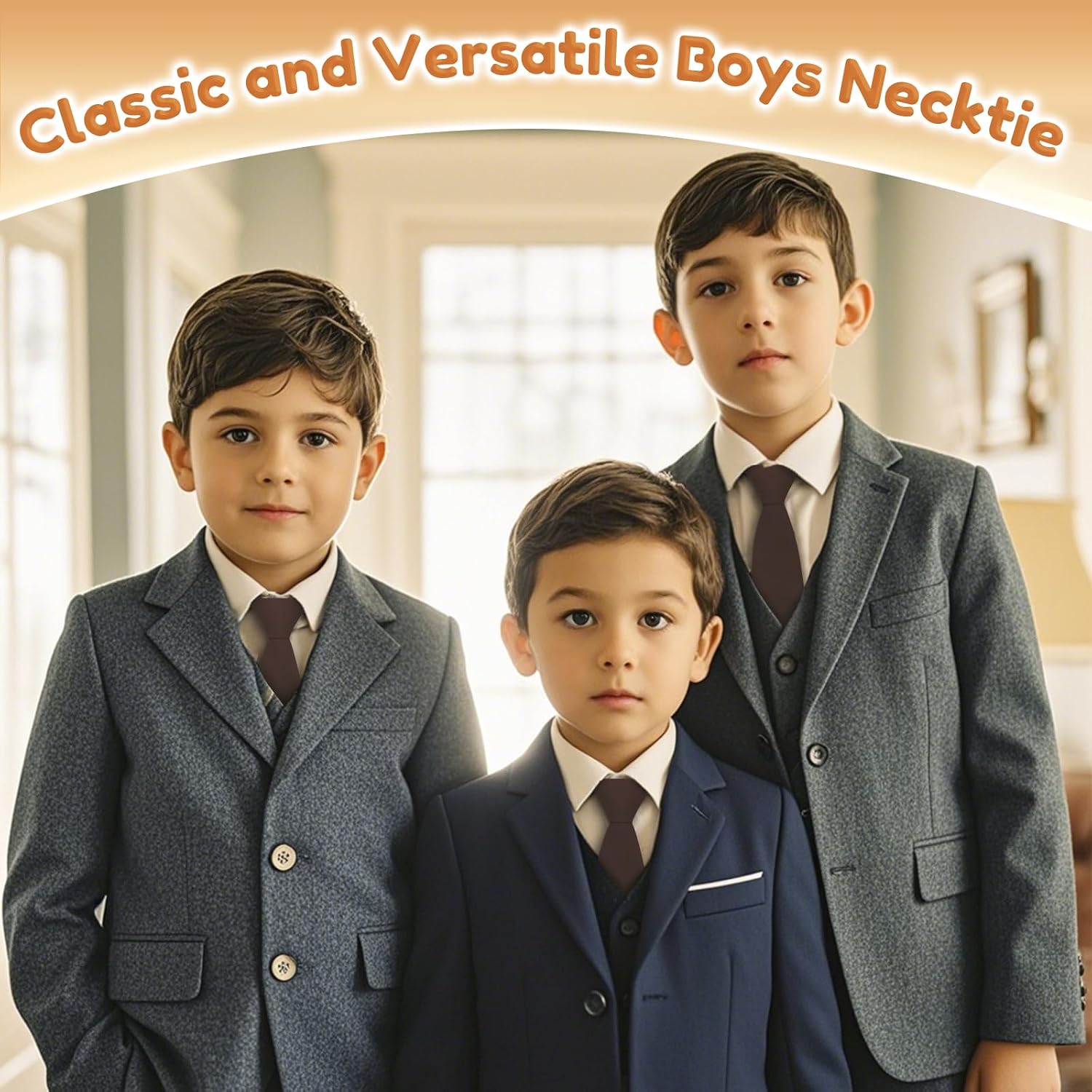 Boys Tie Adjustable Pre-tied Ties for Boys Kids for School Wedding Party Uniforms Graduation Banquet Prom Leisure