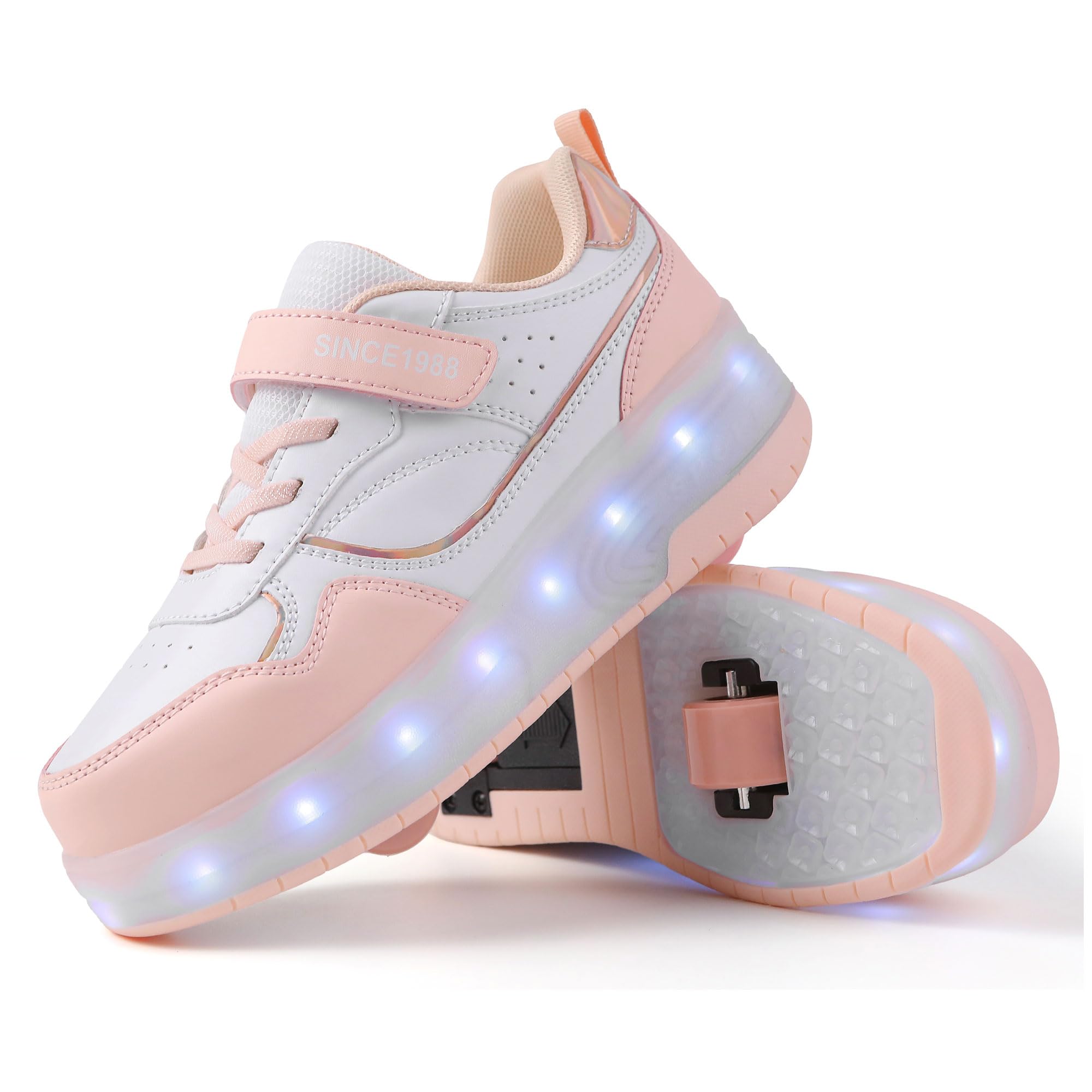 YUNICUS Kids Boys Girls Roller Skate Shoes with LED Wheels Flashing Sneaker USB Rechargeable Shoes for Little Kid/Big Kid Birthday Halloween Christmas(1988Pink34)