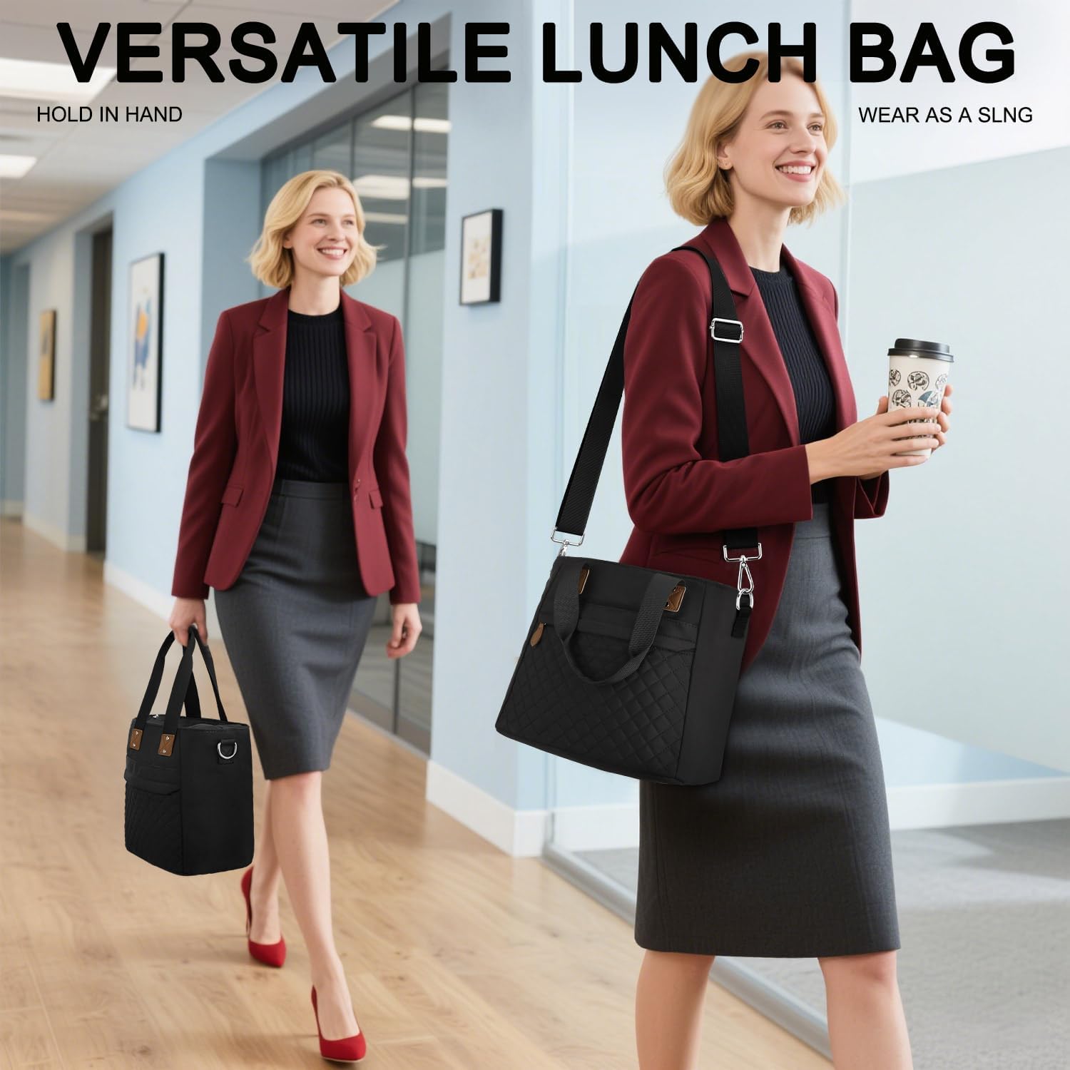 Insulated Lunch Box for Women & Men - Large Thermal Lunch Bag Women with Removable Shoulder Strap, Reusable Lunch Cooler Tote Bags Purse for Adults Work, Picnic, Hiking, Beach, Travel, Medium,Black - Image 7