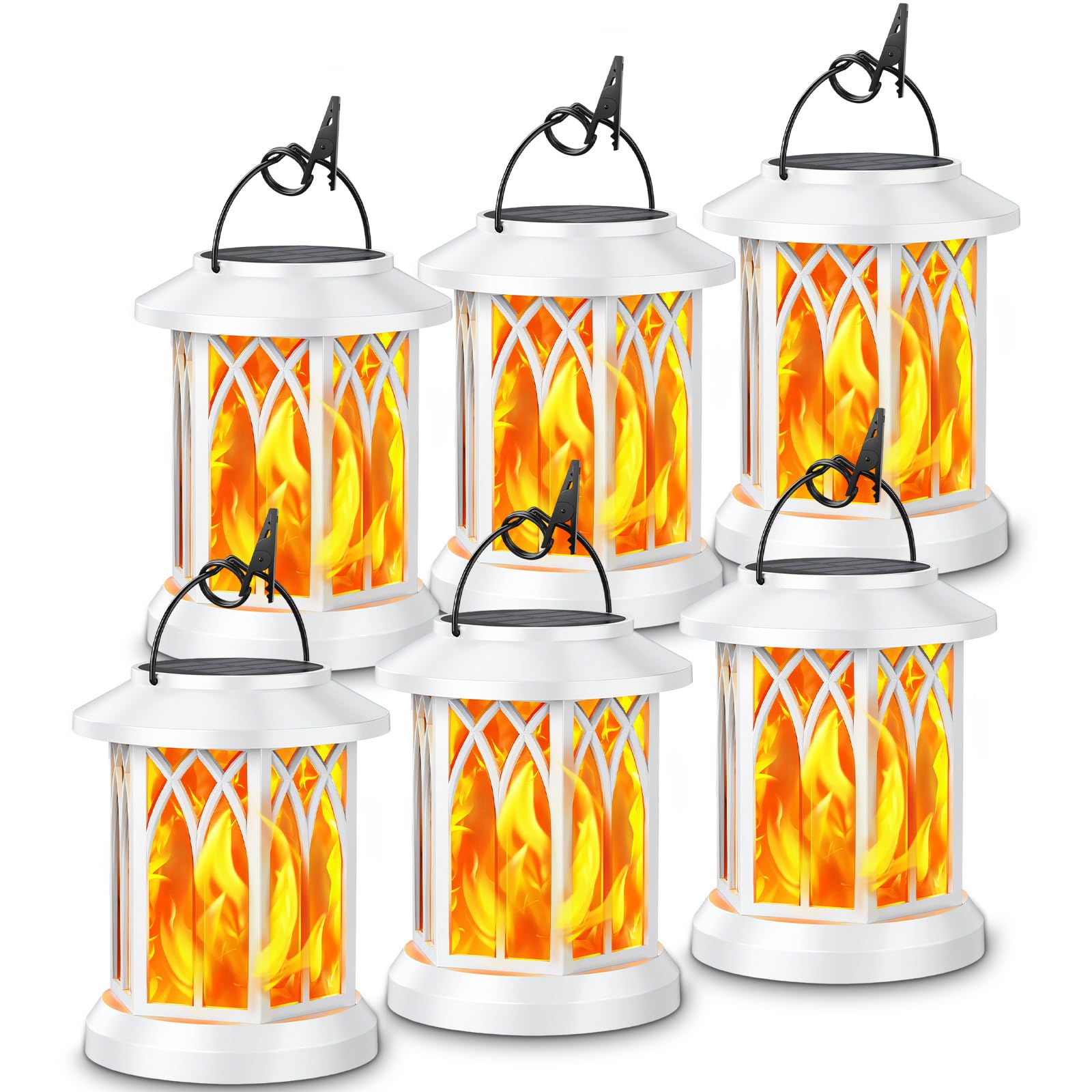 KOOPER 6 Pack Solar Lantern Outdoor Lights, Upgraded Flickering Flame Solar Lanterns Outdoor Waterproof, Auto ON/Off Lanterns Decorative Outdoor, Hanging Lantern for Yard Patio Garden Decor (White)