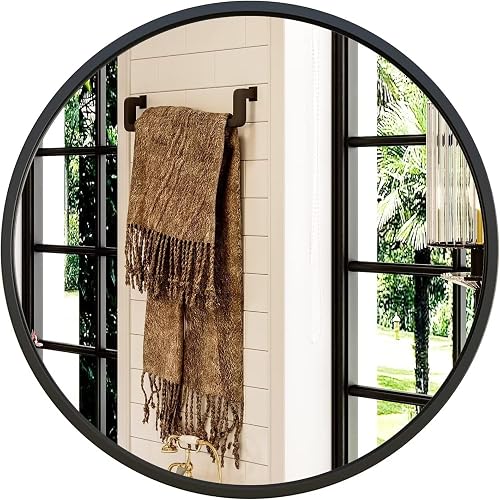 Growsun 28'' Black Round Mirror for Bathroom, Circle Bathroom Mirror