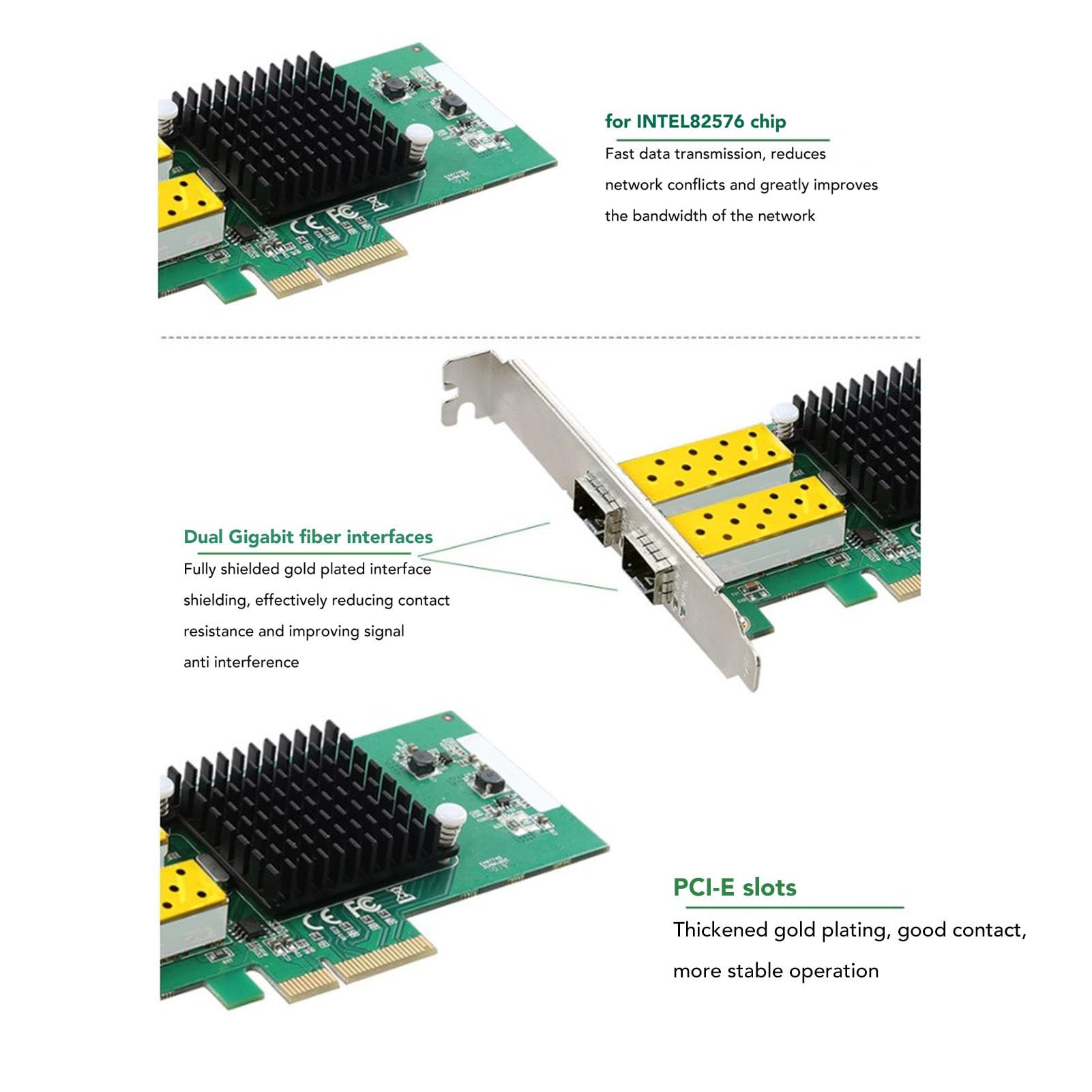 Scheda di Rete Gigabit PCIe X4, Adattatore di Rete PCIe a Doppia Porta con Chip 82576, Adattatore di Rete Gigabit Ethernet, Efficiente Dissipazione del Calore