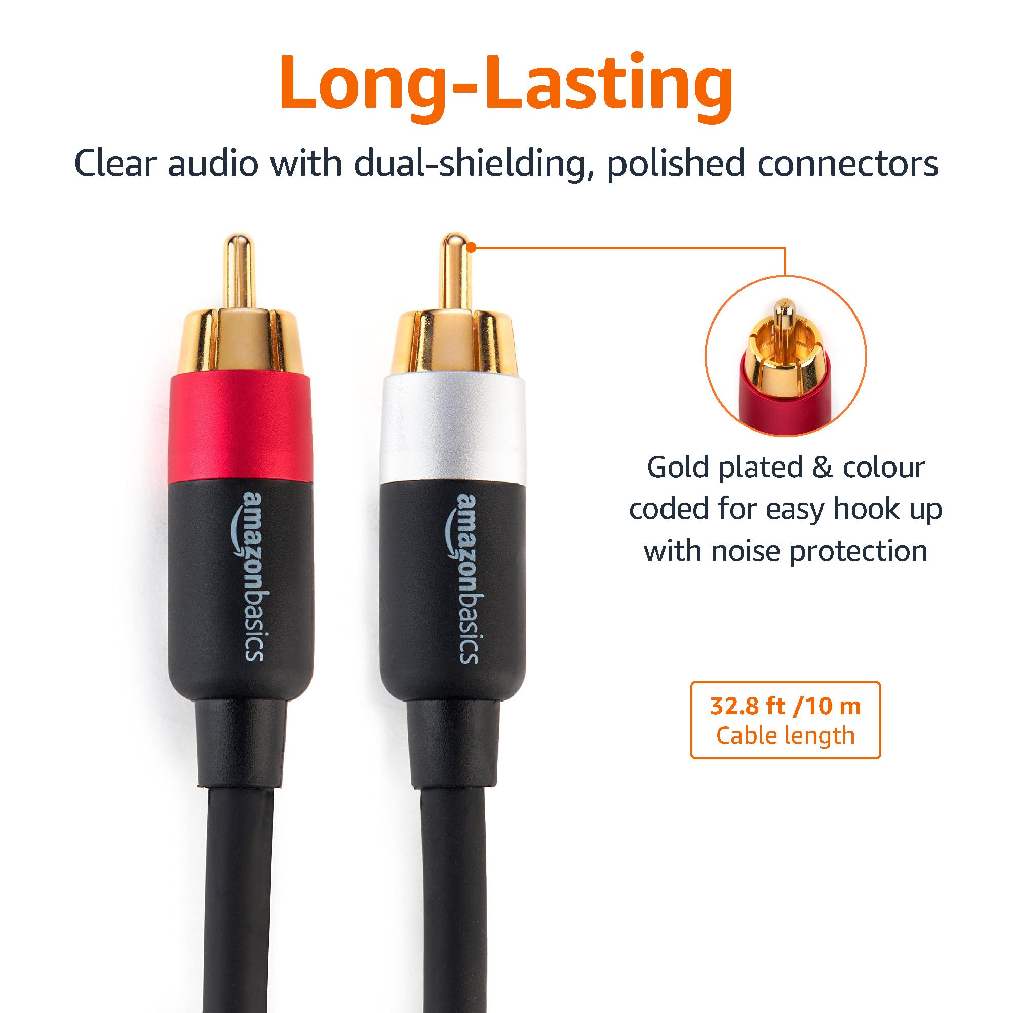 Amazon Basics kabel audio RCA RCA, 2 wtyki męskie na 2 wtyki męskie, 10 m, czarny