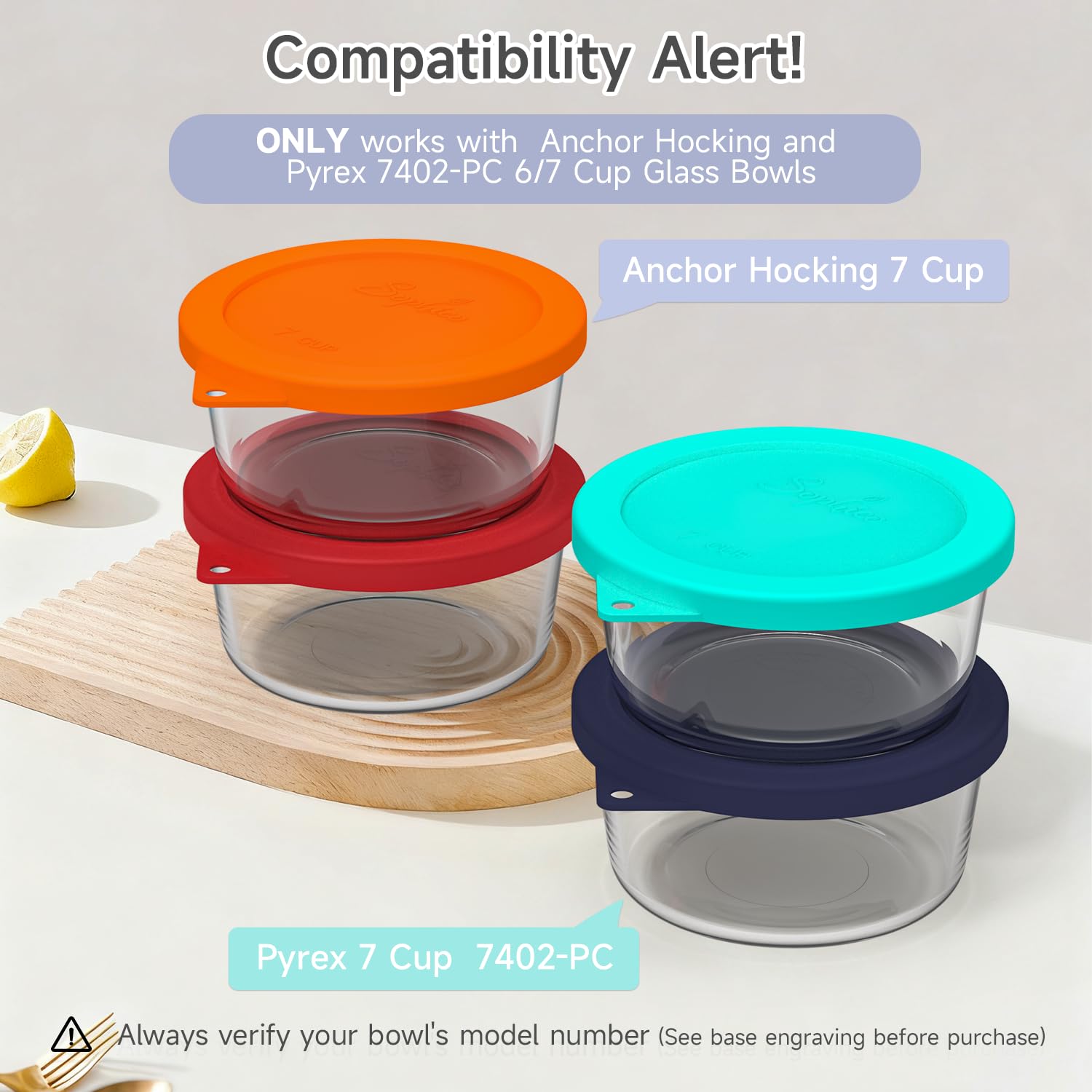 Sophico Tapas redondas de silicona de repuesto para Anchor Hocking y Pyrex 7402-PC 6/7 tazas de vidrio (recipiente no incluido) (azul marino, 1 unidad)