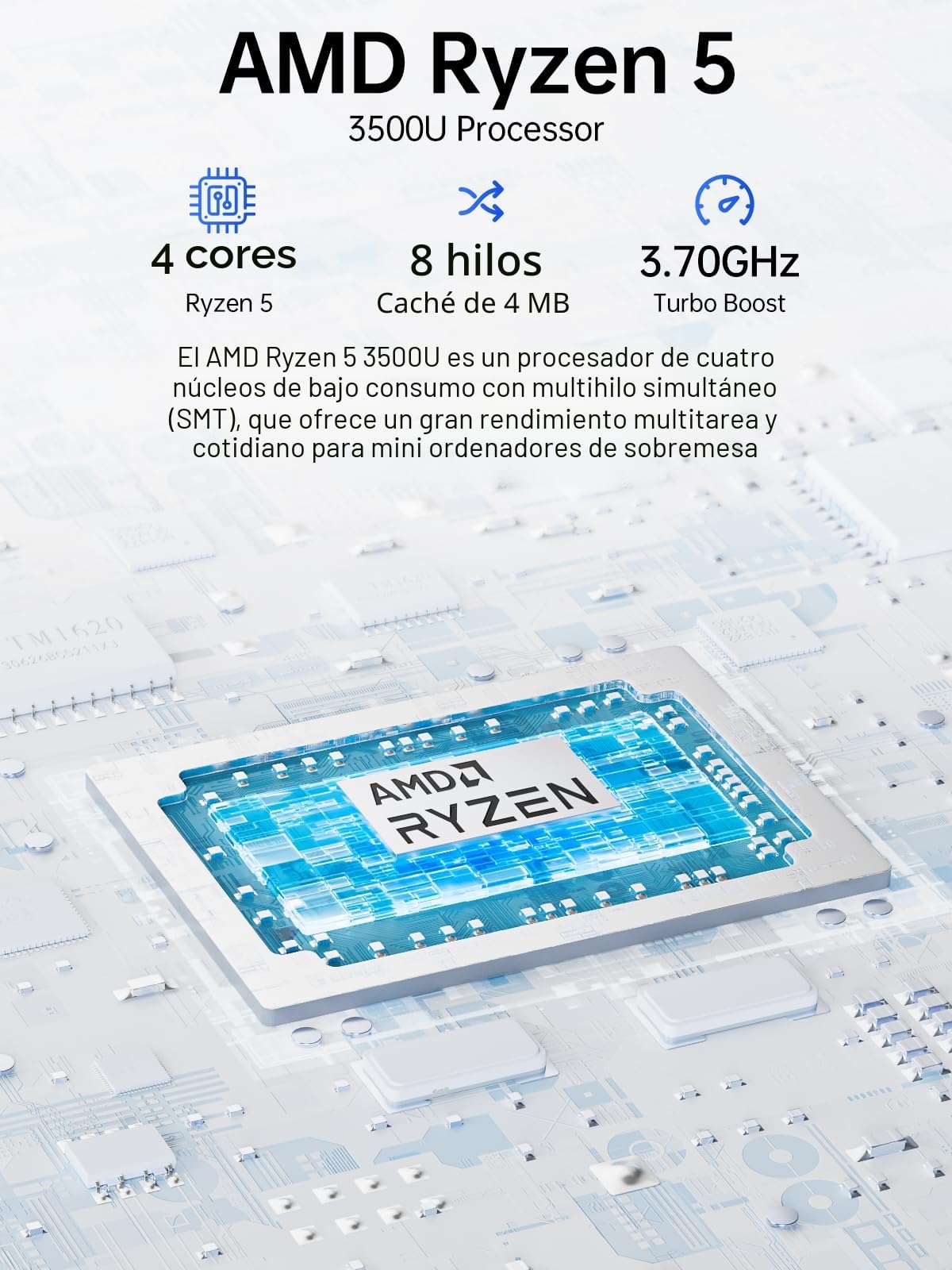 GMKtec Mini PC AMD Ryzen 5 W11 Pro 3500U (Rendimiento Superior a 4300U/N150/N100/N95 4C/8T 4.50 GHz), Miniordenador G10, 16 GB de RAM DDR4 + SSD PCIe 3.0x4 de 512 GB, WiFi 5, USB 3.2, USB-C, BT 5.0