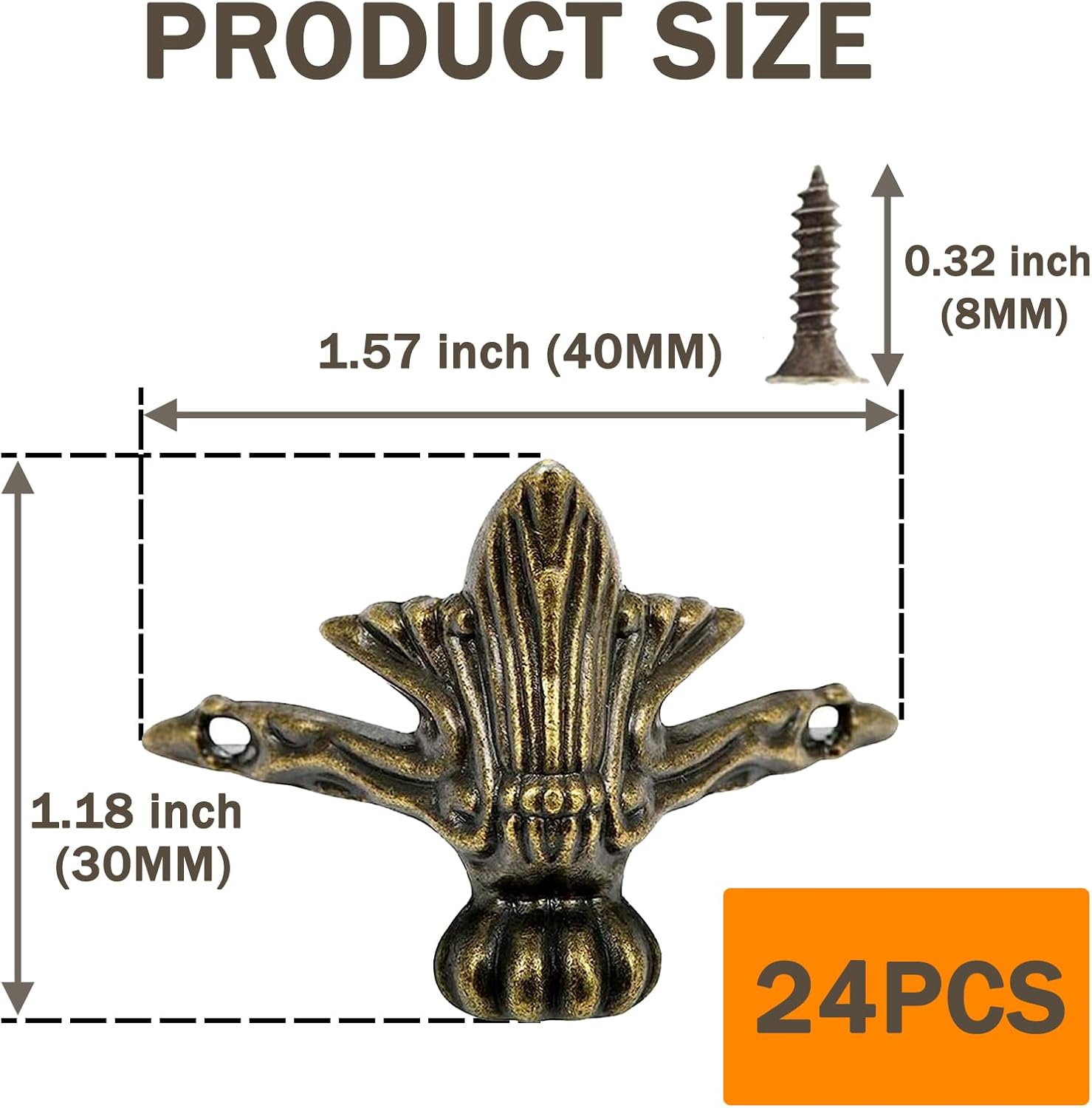 24 PCS Antique Brass Box Legs Feet for Wood Case Jewelry Chest Storage Corner, Protector Zinc Alloy for Embossing Wooden Case Decor Cases, Cabinets (Green Bronze)