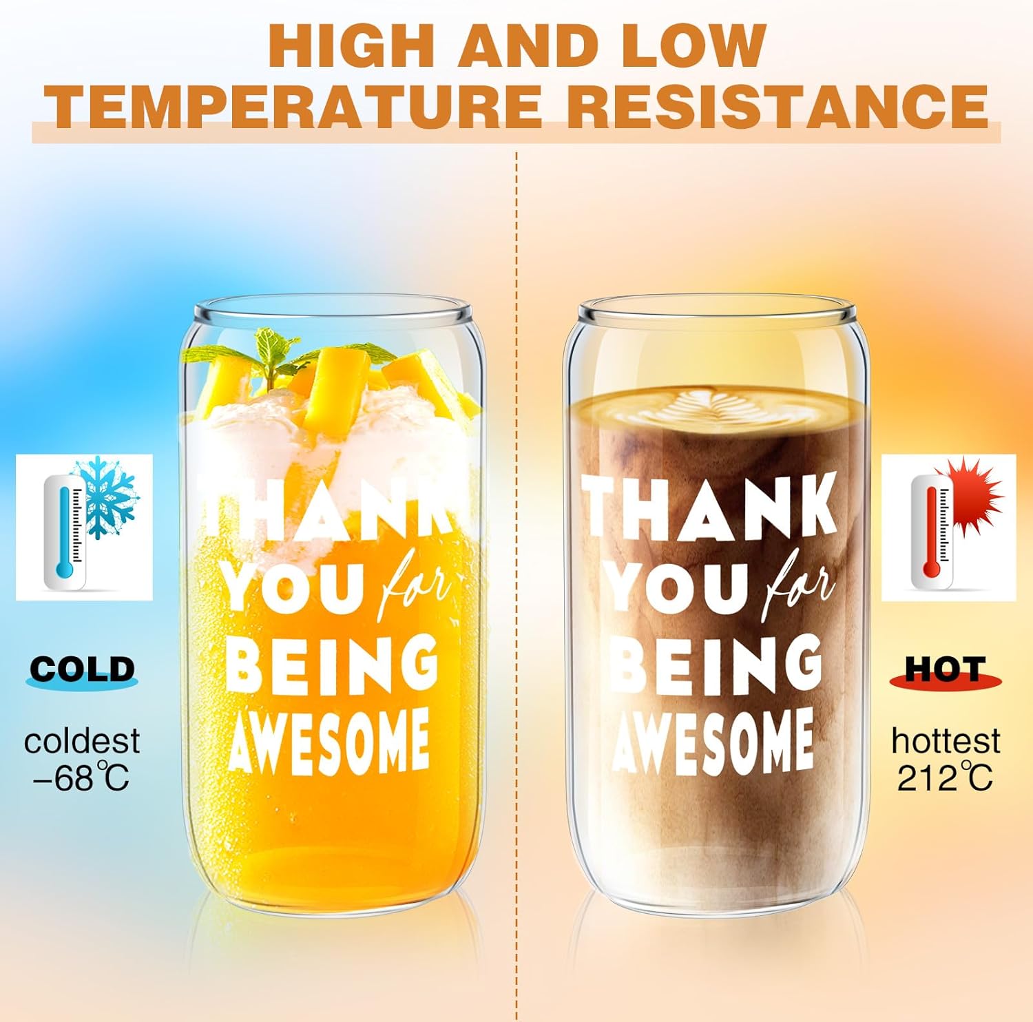 Bokon 12 Pcs Thank You Glass Cups 16 oz Employee Appreciation Team Gifts Bulk with Lid Straws Thank You for Being Awesome Drinking Tumblers for Coworker Staff Office Teacher Nurse Easter Volunteer