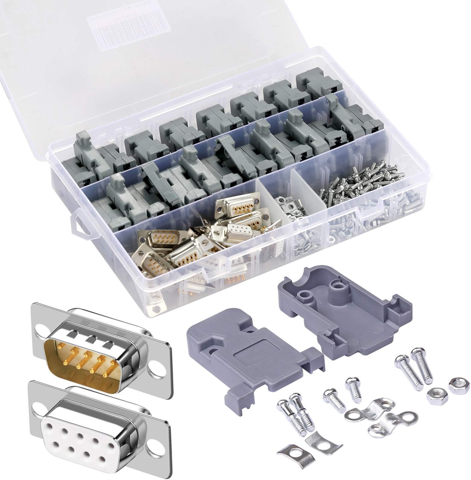 DB9 Solder Connector, 9PIN RS232 Terminal Adapter Breakout Board with Case Assortment Kit(10PCS Male + 10PCS Female)