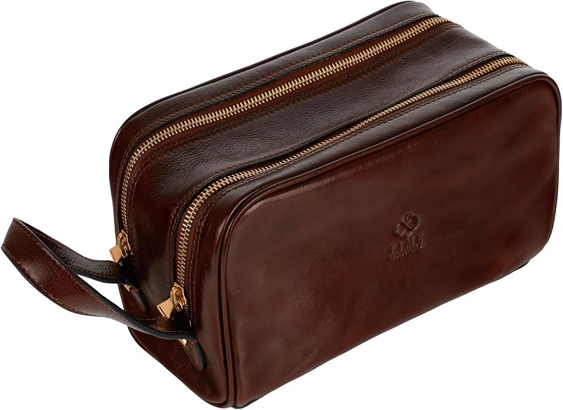 Necessaire de couro Time Resistance para cosméticos e artigos de higiene, marrom