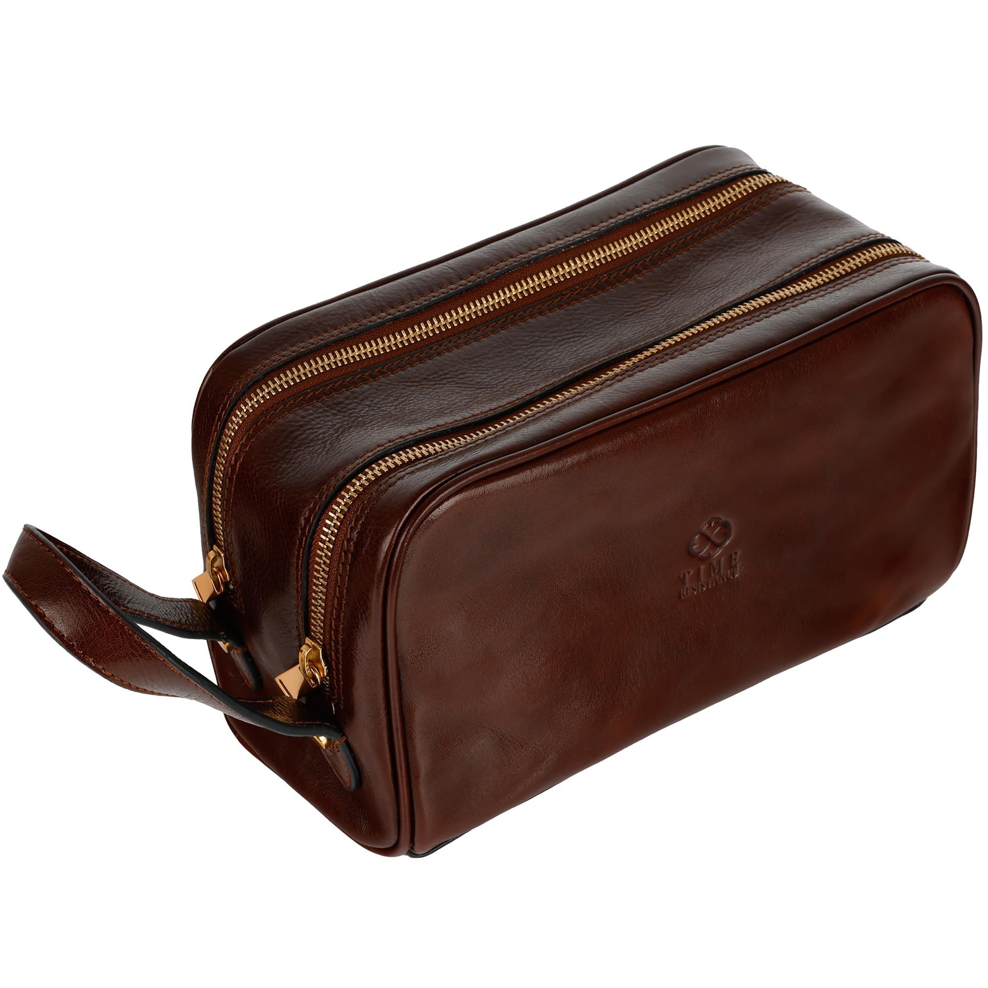 Time Resistance Leather Cosmetic Bag - Toiletry Italian Classy Dopp Kit