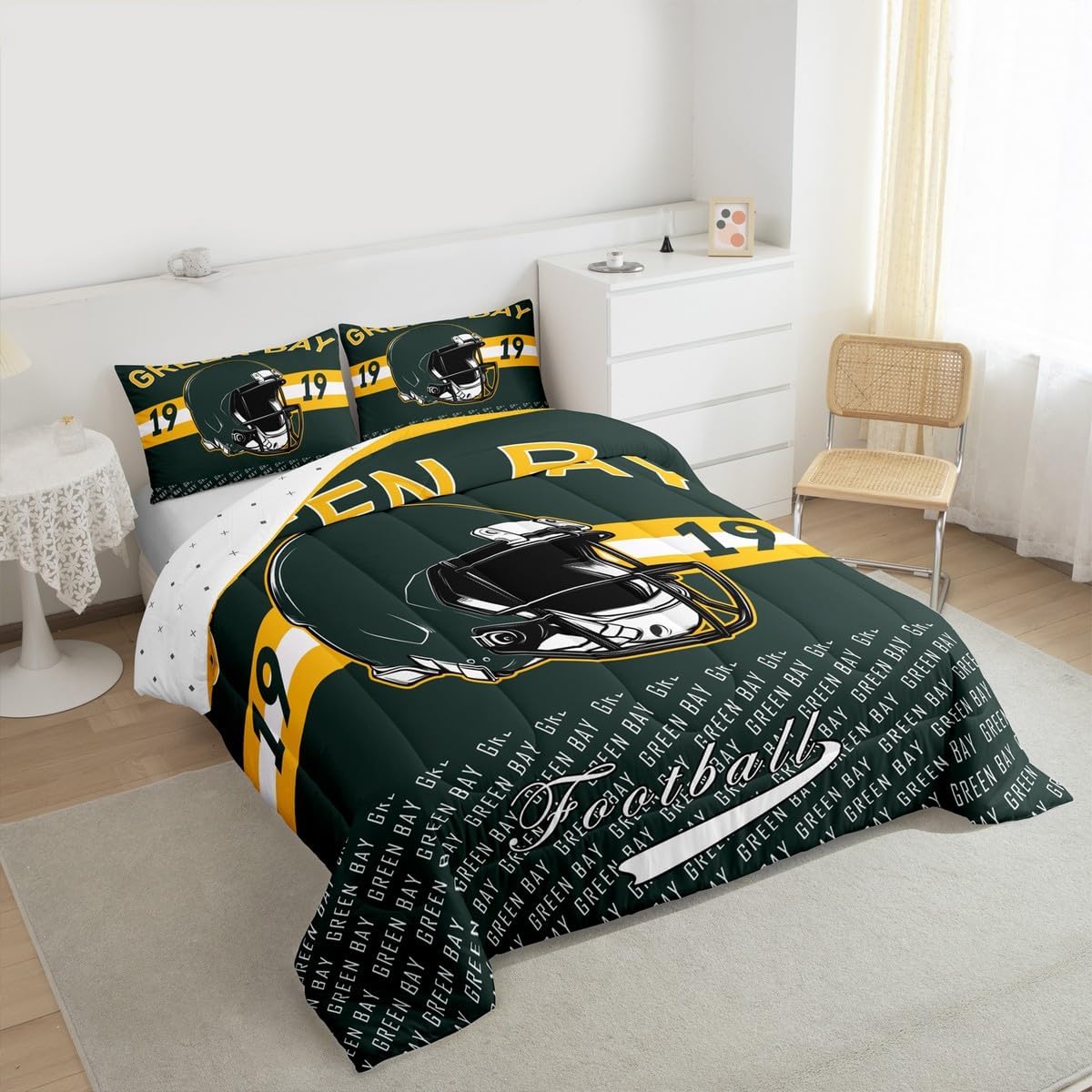 Feelyou Football Kids Comforter Set Twin Size Green Bay Bedding Set Football City Duvet Quilt for Kids Boys Girls Bedroom Sports Games Decor Microfiber Ultra Soft Breathable - Image 3