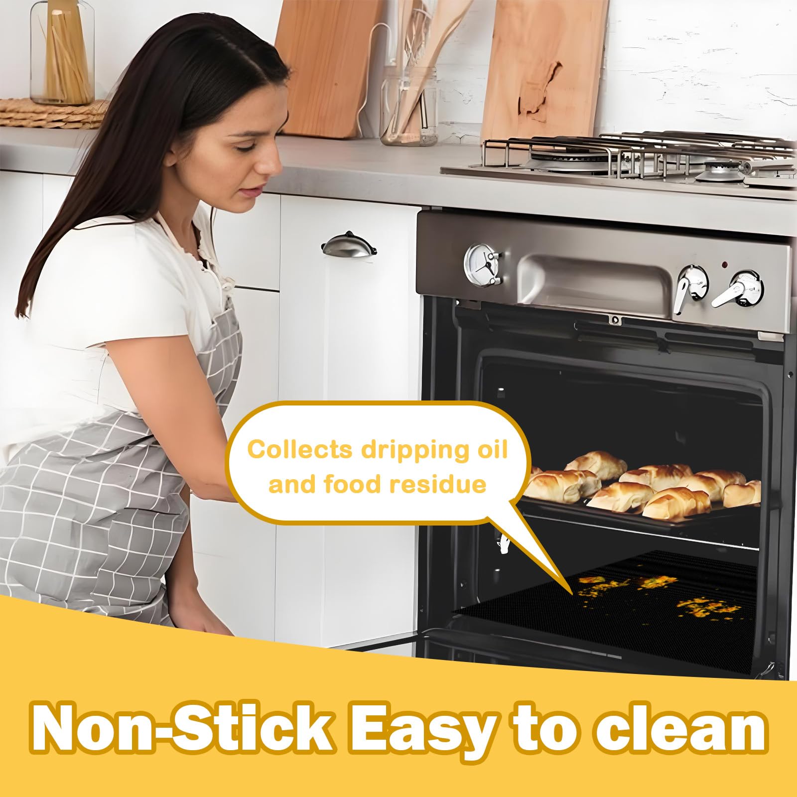 Oven Liners for Bottom of Oven, Reusable Air Fryer Liners Compatible with Emeril Lagasse 26 QT, 4Pcs Non-Stick Mats for Baking, Cooking, Air Fryer and Oven Accessories