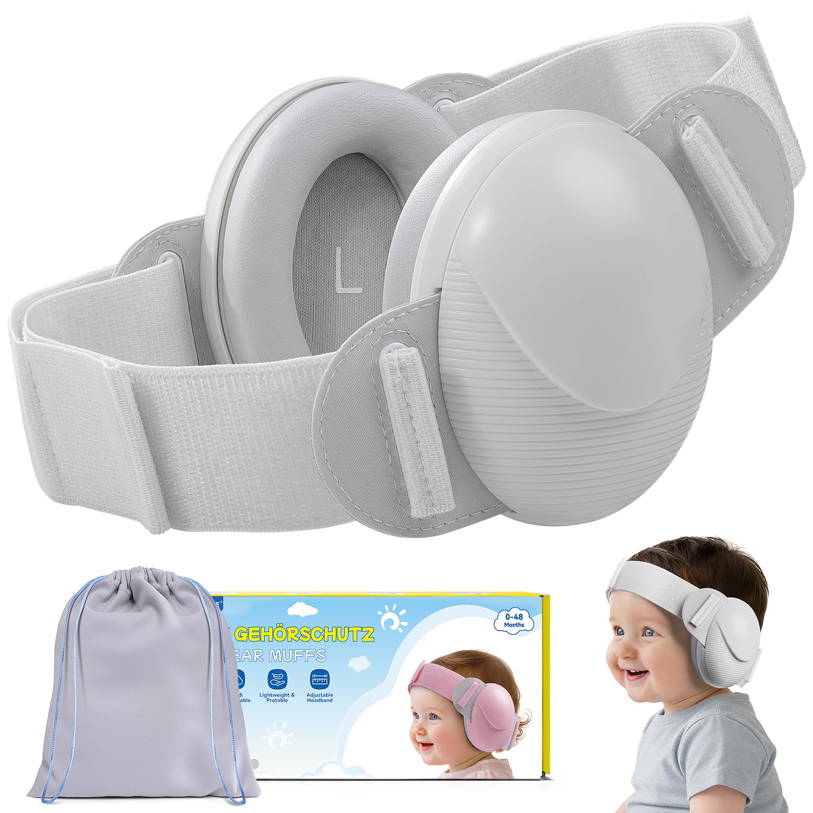 Casque Anti Bruit pour Bébés, Protection Auditive pour Enfants de 0 à 48 Mois, Homologués CE & ANSI, 25dB Casques Réduction Bruit Bebe pour le Sommeil et les Voyages en Avion - Gris