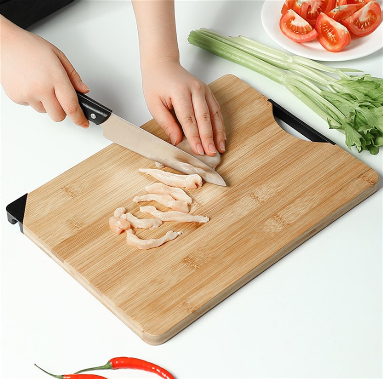 Tabla de Corte Profesional Tablas De Cortar De Bambú Para La Cocina, Tabla De Cortar Con El Bloque De Bambú Del Carnicero De La Tabla De Cortar De La Piedra De Afilar Resistente y Antideslizante(32*45