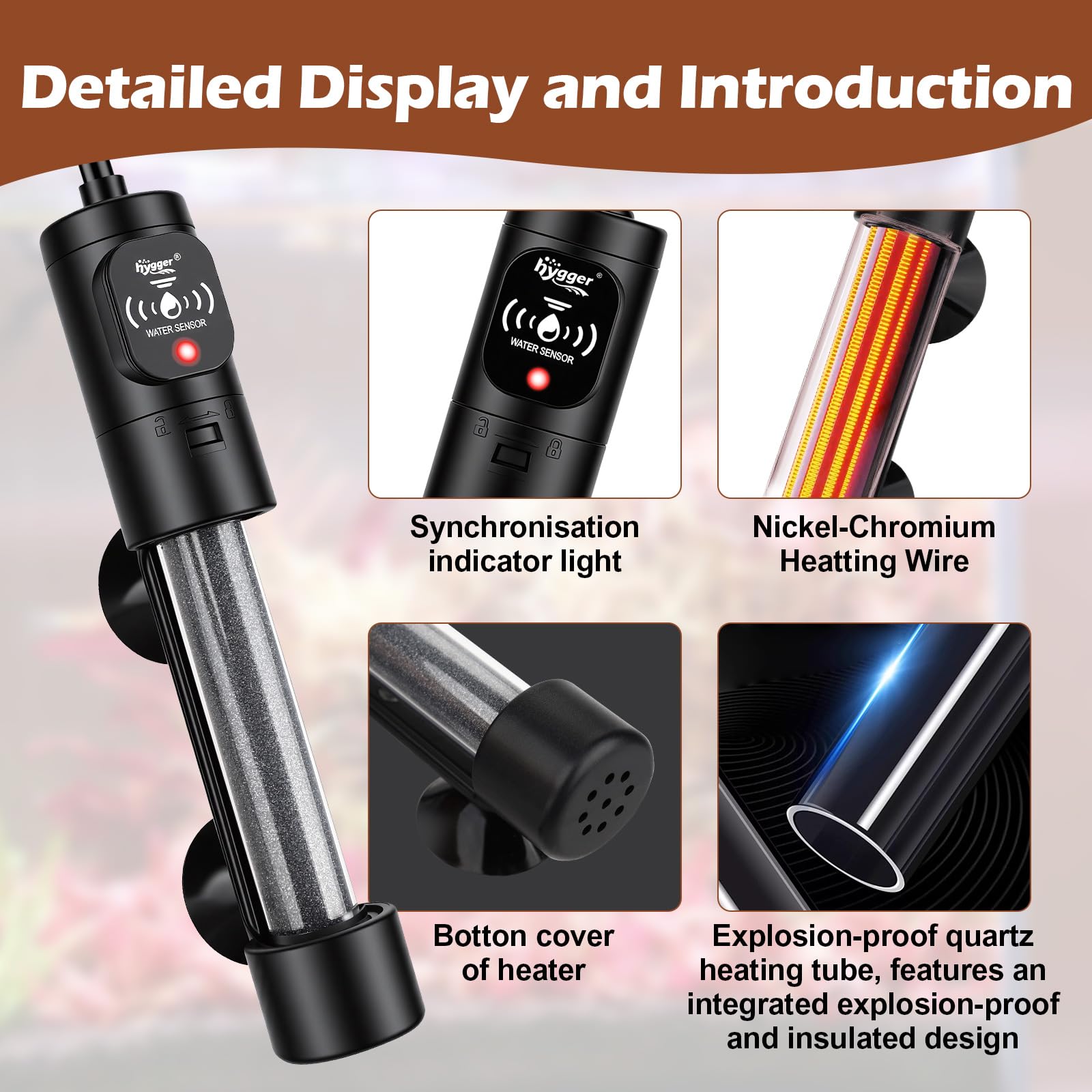 hygger Mini Chauffage Aquarium 50W, Submersible Chauffages pour Aquarium avec Contrôleur de la Température Aquarium Heater de Tortue pour 19 à 38 litres