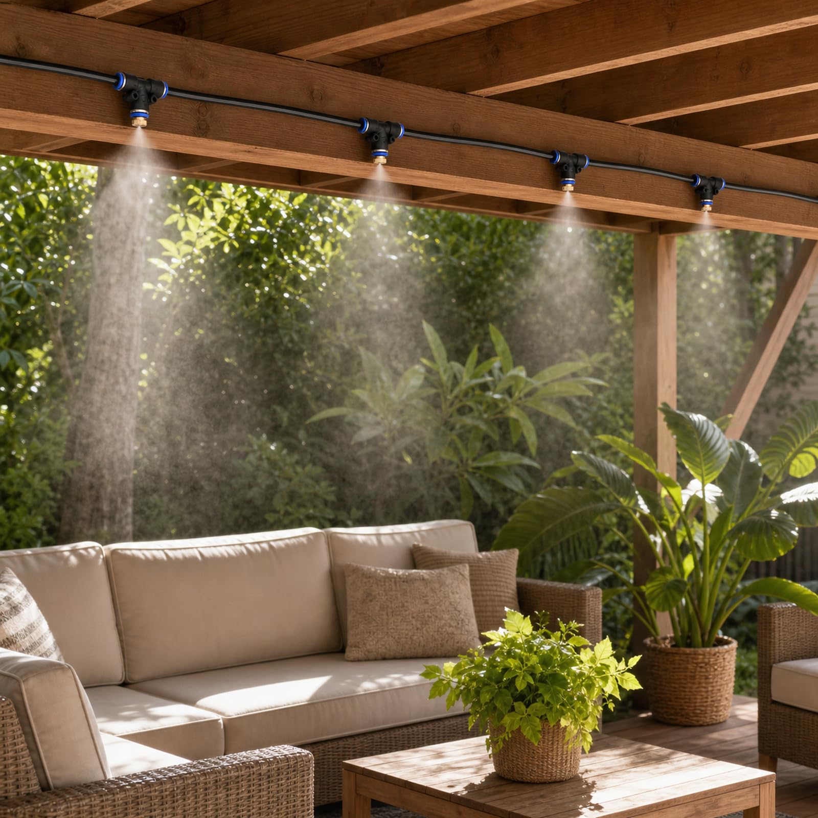 Kit Brumisateur Terrasse,Brumisateur pergola,Kit D’Irrigation,Système de Refroidissement par Brume avec Tuyau,Refroidissement,Élimination des poussières,pourJardin,Terrasse,Balcon